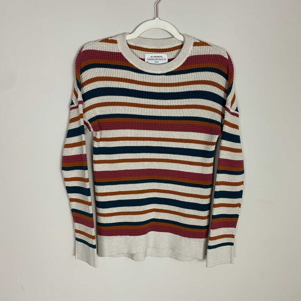 REI Co-op Striped Waffle Knit Sweater Womens XS Cotton Thermal Long Sleeves
